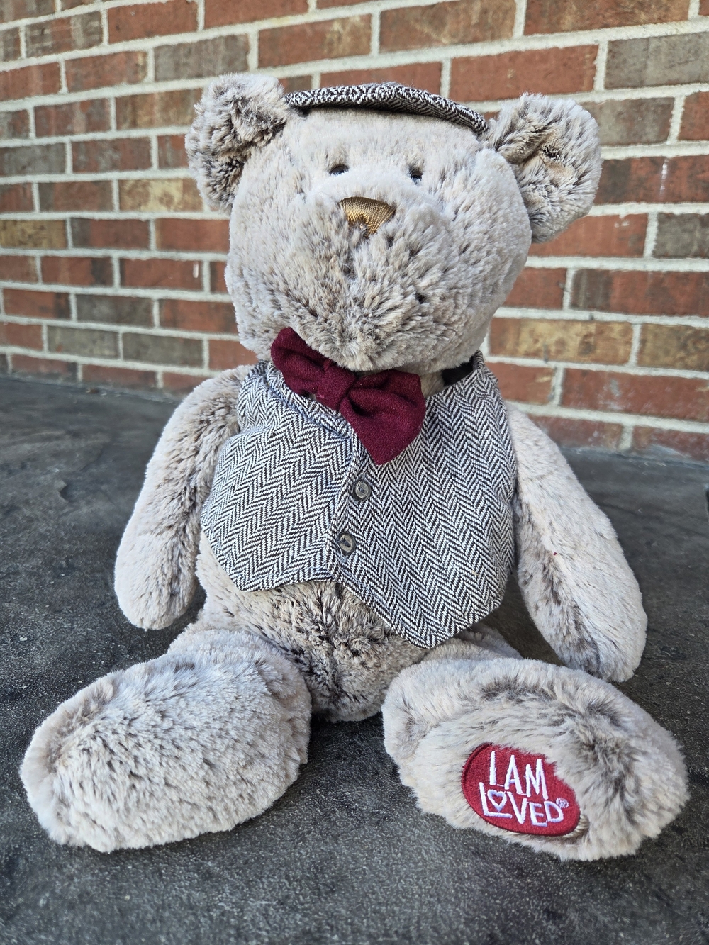 Vintage Helzberg Diamands I AM LOVED Plush Teddy Bear in Light Gray with Bow Tie